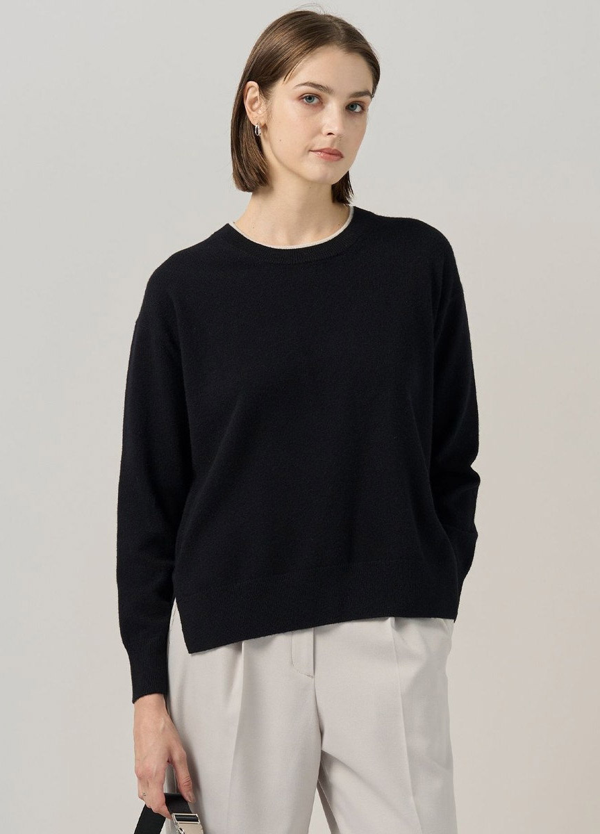 輕柔喀什米爾混紡圓領上衣